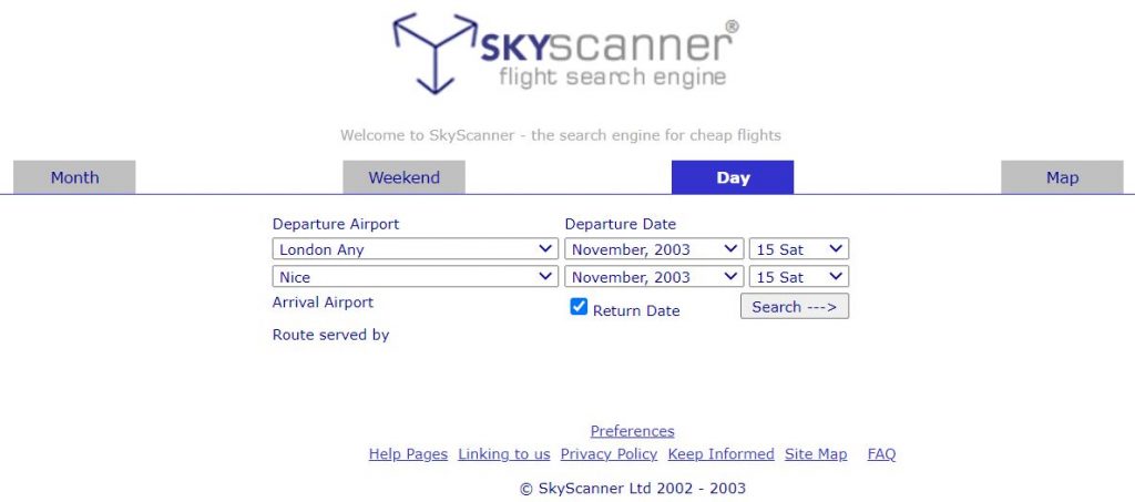 skyscanner old website